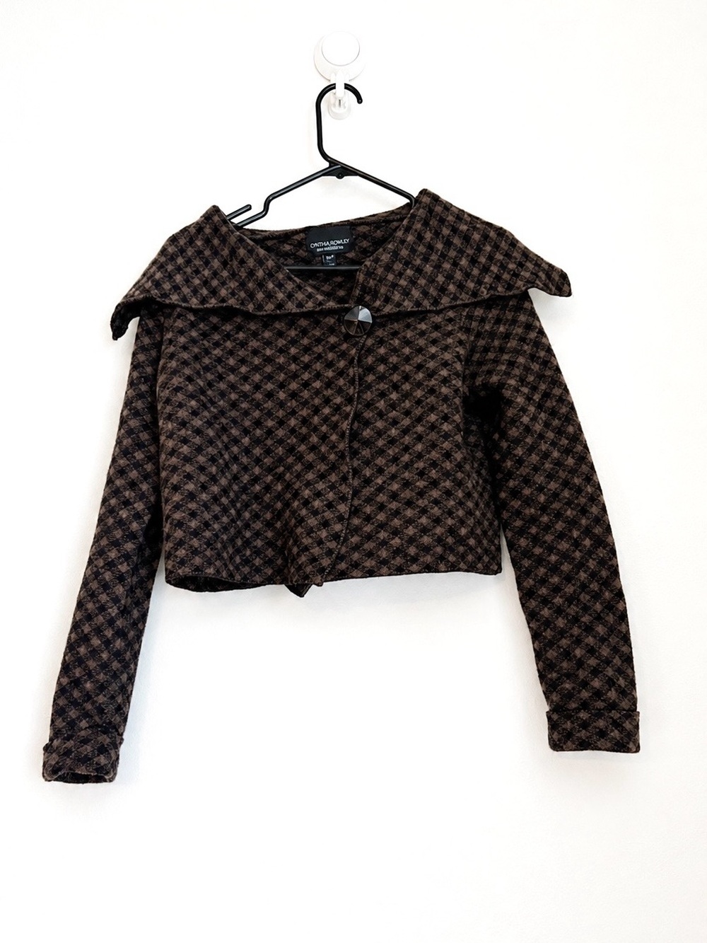 Cynthia Rowley Cropped 100% Merino Wool Houndstooth Whimsigoth Sweater
